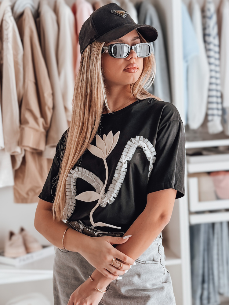 Dámské tričko s efektem 3D PETINIA Dstreet RY2713 Barva: Černá, Velikost: M/L