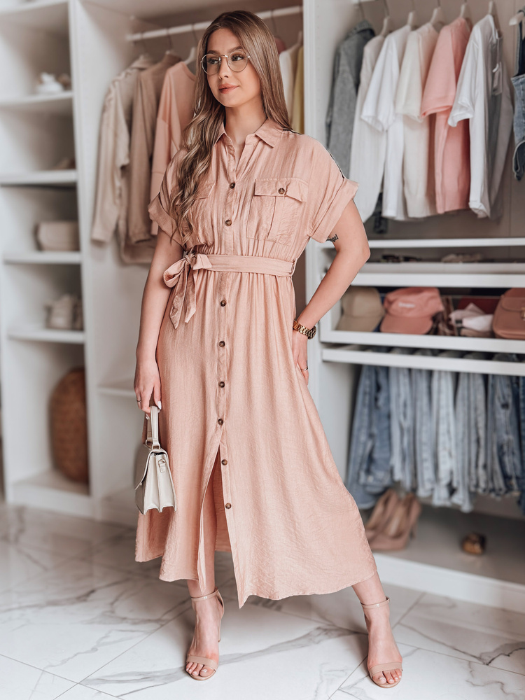 Dámské šaty maxi lniana SUNNI LOVE Dstreet EY2606 Barva: Růžová, Velikost: L/XL