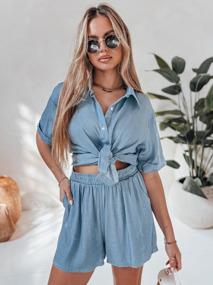 Dámská souprava lniany oversize LINEN LOVE Dstreet AY1138 Barva: Modrá - světle, Velikost: S/M