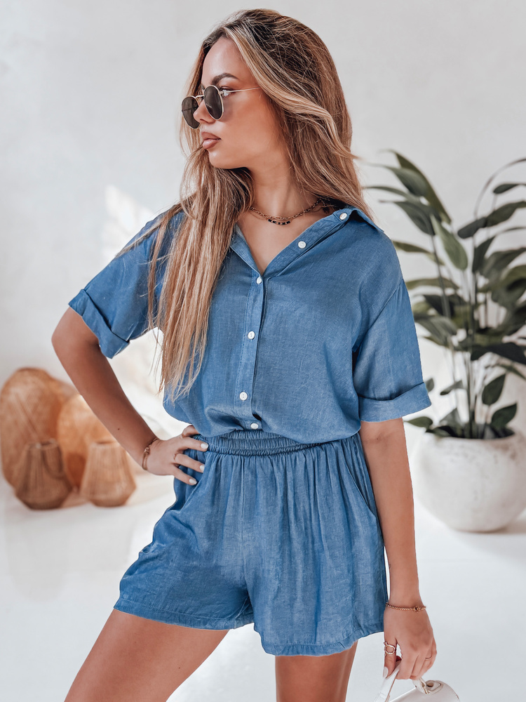 Dámská souprava lniany oversize LINEN LOVE Dstreet AY1138 Barva: Modrá, Velikost: L/XL
