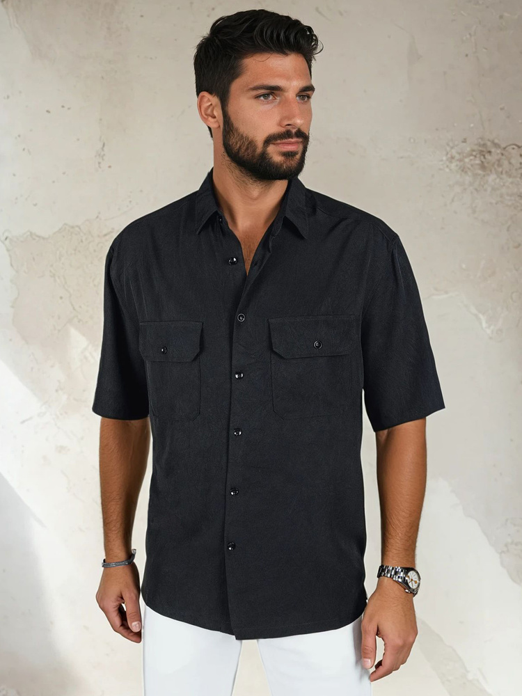 Pánská košile s krátkým rukávem Dstreet KX1080 Barva: Černá, Velikost: M