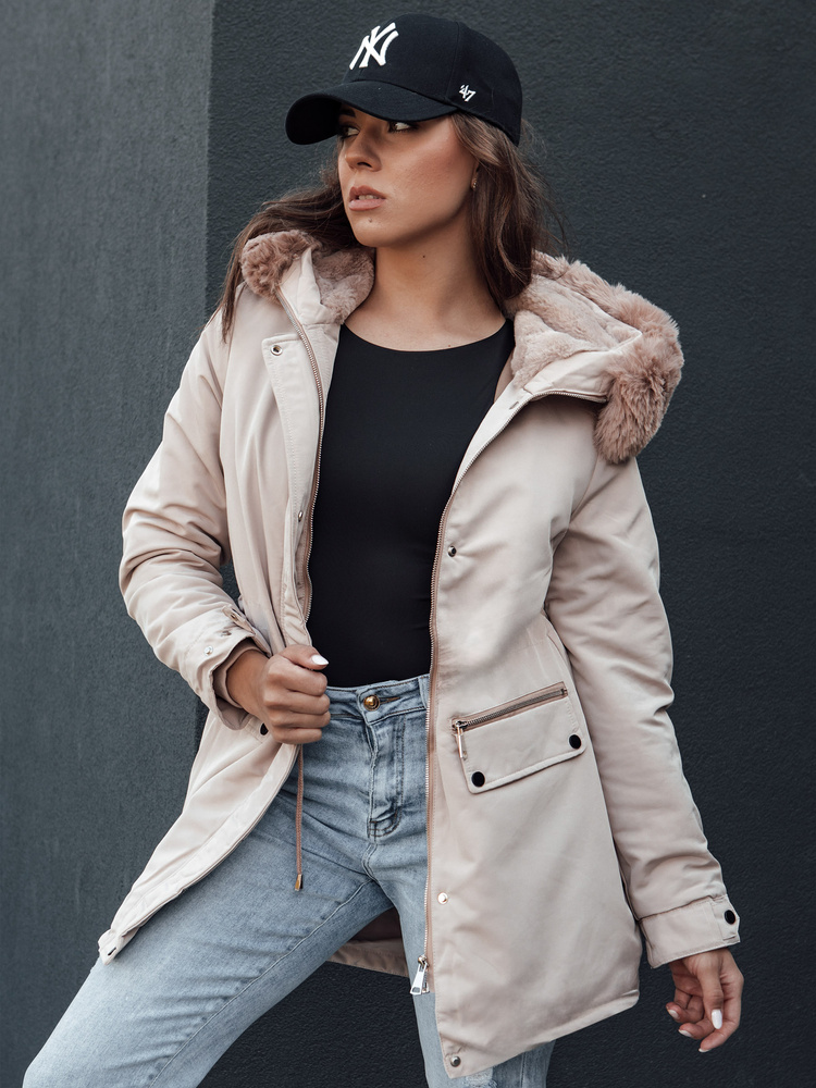 Dámská zimní parka s kapucí SNOWFALL béžová Dstreet TY4490 XXL