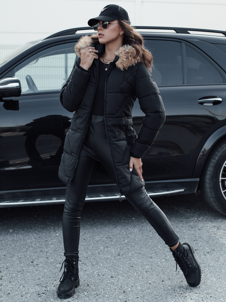 Dámská prošívaná zimní bunda s kapucí NEXUS Dstreet TY4577 Barva: Černá, Velikost: XL