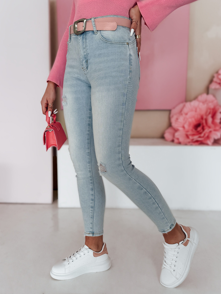 Dámské džíny skinny s páskem SLIMIVI Dstreet UY2423 Barva: Modrá - světle, Velikost: 28