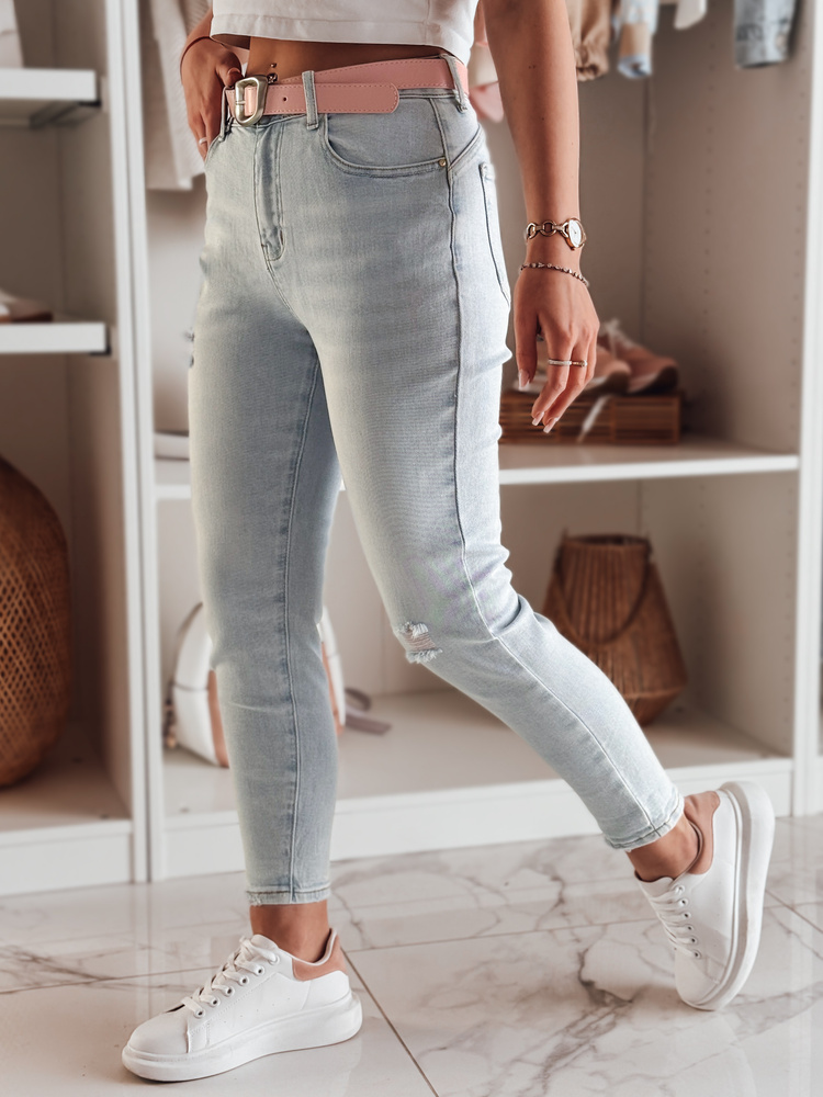 Dámské džíny skinny s páskem DIEGONO Dstreet UY2424 Barva: Modrá - světle, Velikost: M