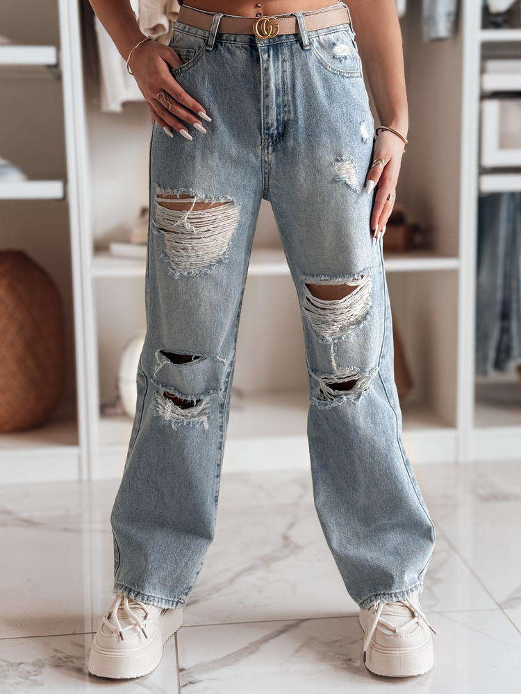 Dámské džíny wide leg děrované NOWISTA Dstreet UY2426 Barva: Modrá - světle, Velikost: L