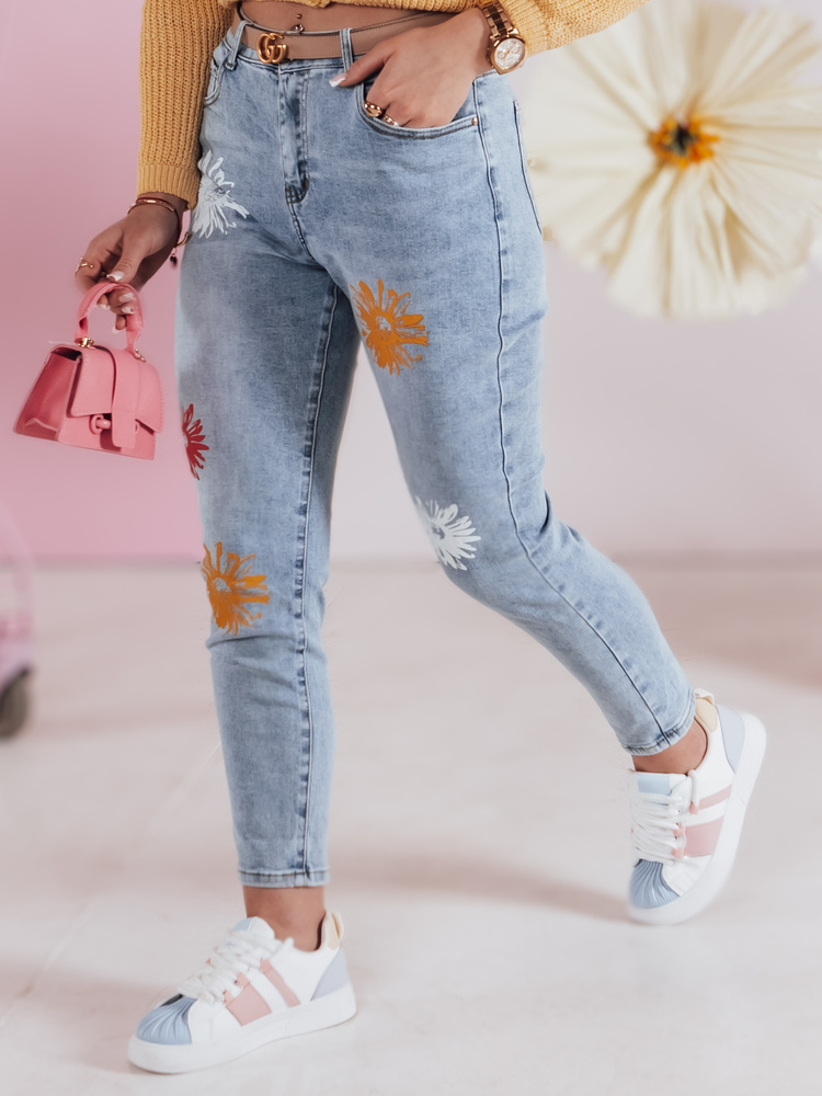 Dámské džíny slim fit s květy FLORENSSO Dstreet UY2467 Barva: Modrá - světle, Velikost: M