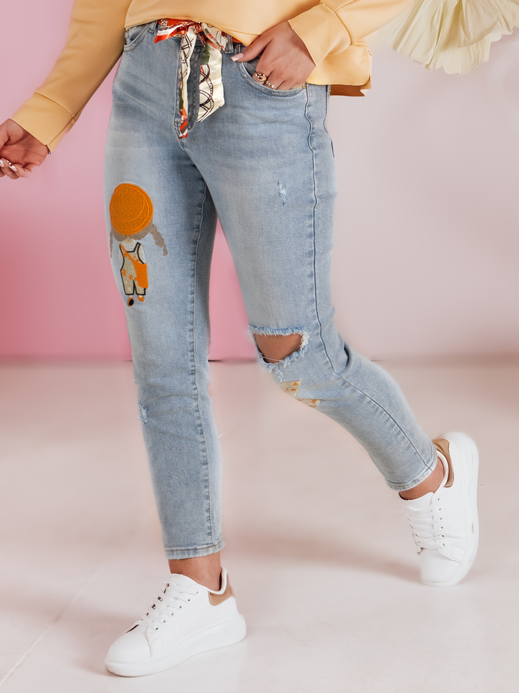 Dámské džíny slim fit s páskem GIRLHOOD Dstreet UY2484 Barva: Modrá - světle, Velikost: L