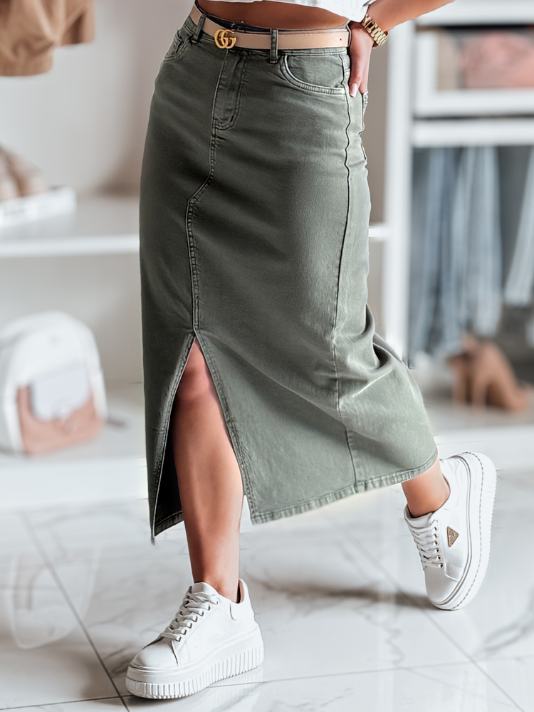 Dámská džínová sukně midi s rozparkem MIDIWAY Dstreet CY0479 Barva: Zelená, Velikost: XS