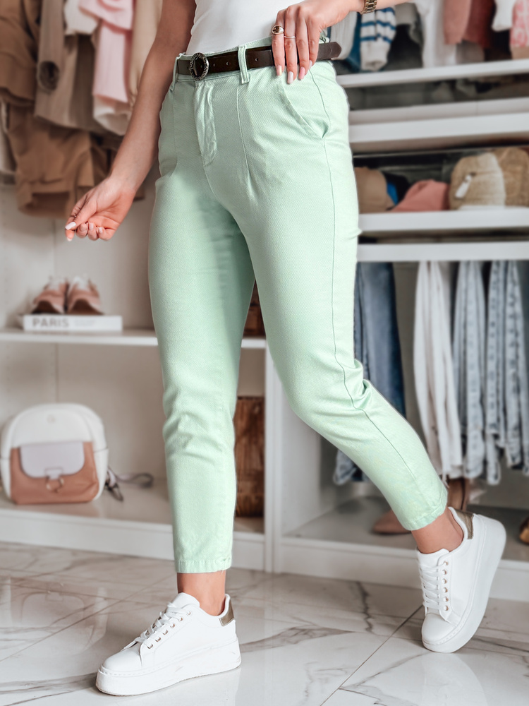 Dámské kalhoty slim fit s páskem TAIRONIK Dstreet UY2538 Barva: Zelená - světle, Velikost: M