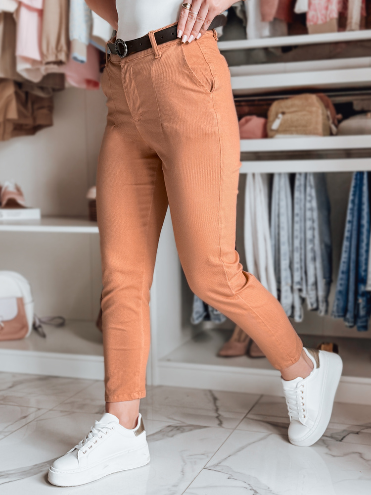 Dámské kalhoty slim fit s páskem TAIRONIK Dstreet UY2538 Barva: Oranžová, Velikost: XL