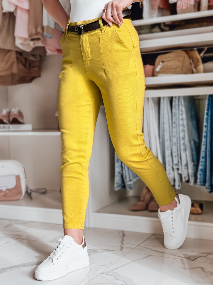 Dámské kalhoty slim fit s páskem TAIRONIK Dstreet UY2538 Barva: Žlutá, Velikost: L