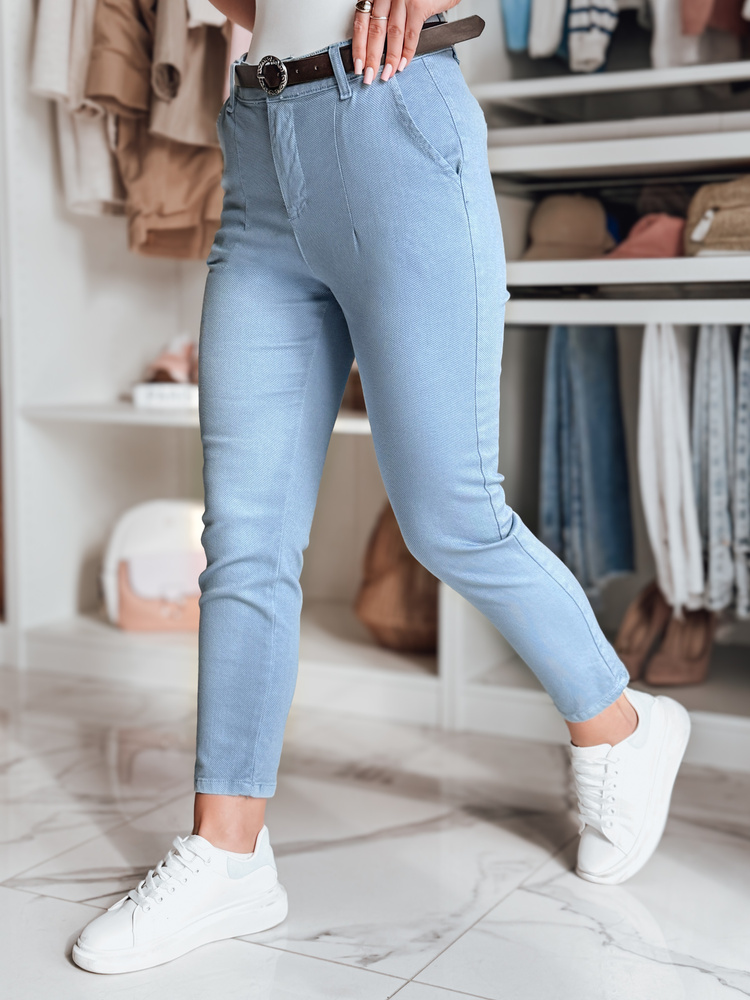Dámské kalhoty slim fit s páskem TAIRONIK Dstreet UY2538 Barva: Modrá - světle, Velikost: L