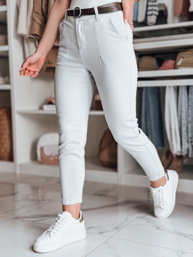 Dámské kalhoty slim fit s páskem TAIRONIK Dstreet UY2538 Barva: Šedá - světle, Velikost: M