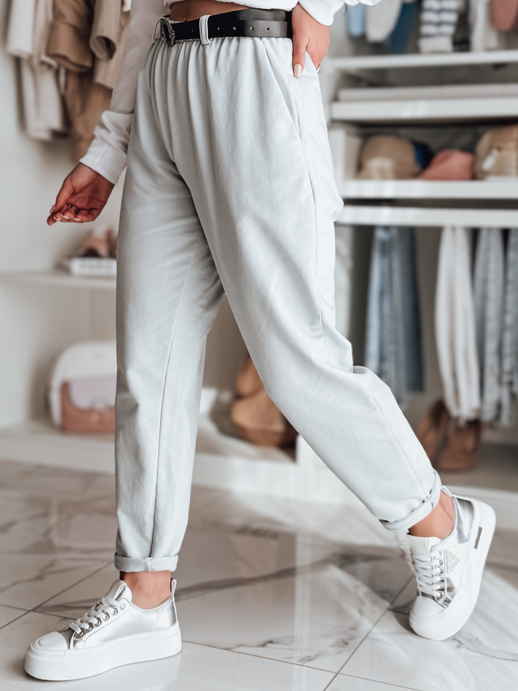 Dámské kalhoty s páskem TAILANDI latte Dstreet UY2549 Barva: Šedá - světle, Velikost: M