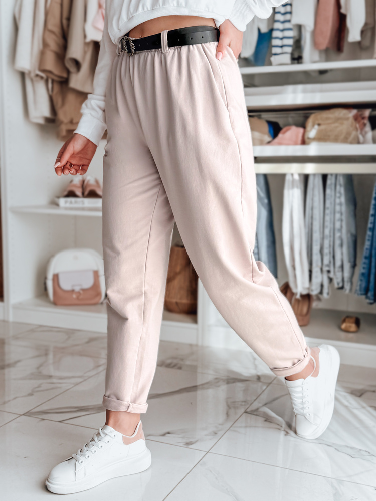 Dámské kalhoty s páskem TAILANDI latte Dstreet UY2549 Barva: Růžová, Velikost: XL