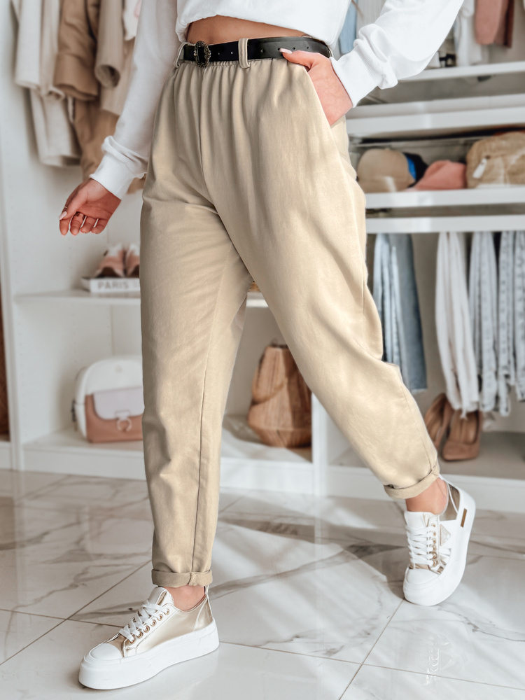 Dámské kalhoty s páskem TAILANDI latte Dstreet UY2549 Barva: Béžová, Velikost: M