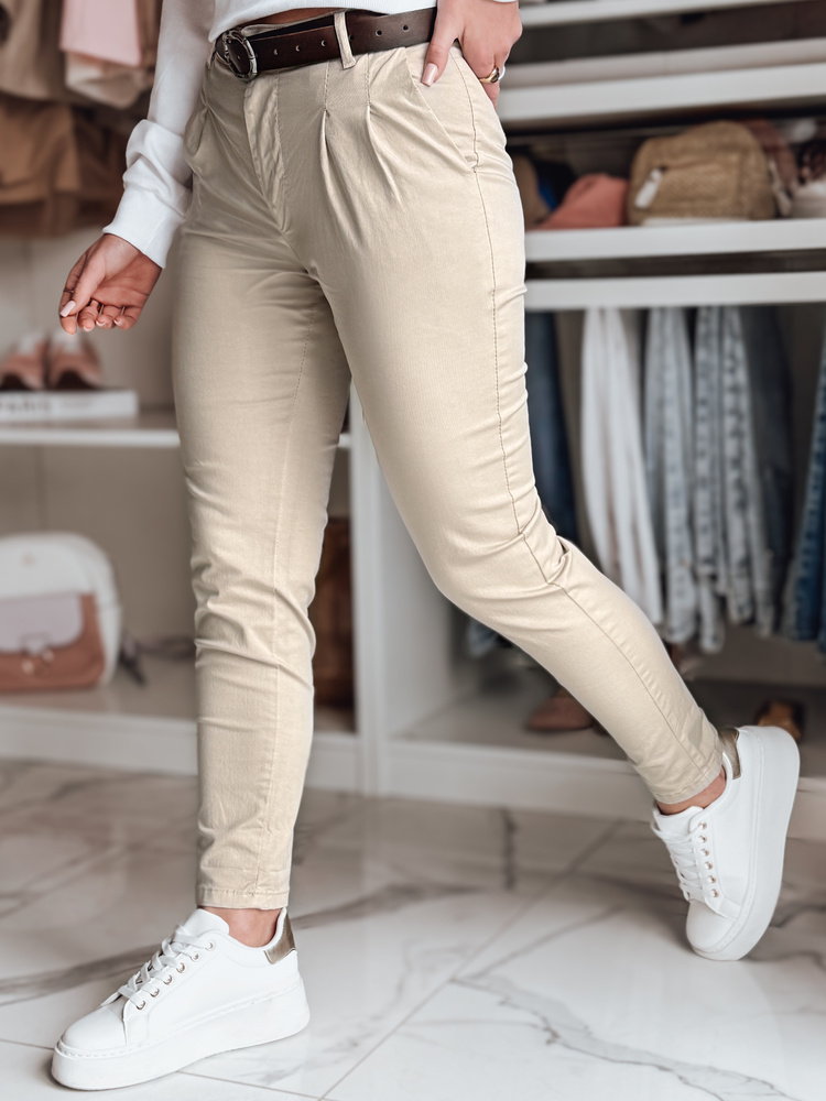 Dámské kalhoty s páskem MODELA Dstreet UY2563 Barva: Béžová, Velikost: M