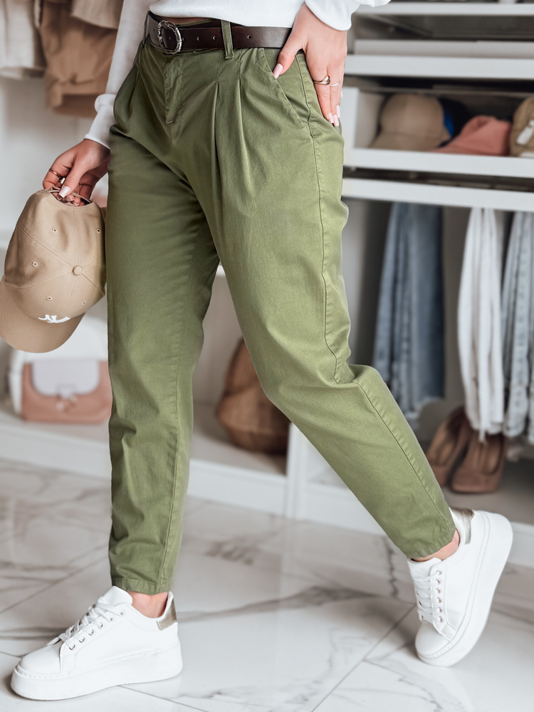 Dámské kalhoty s páskem MODELA Dstreet UY2563 Barva: Zelená, Velikost: XL