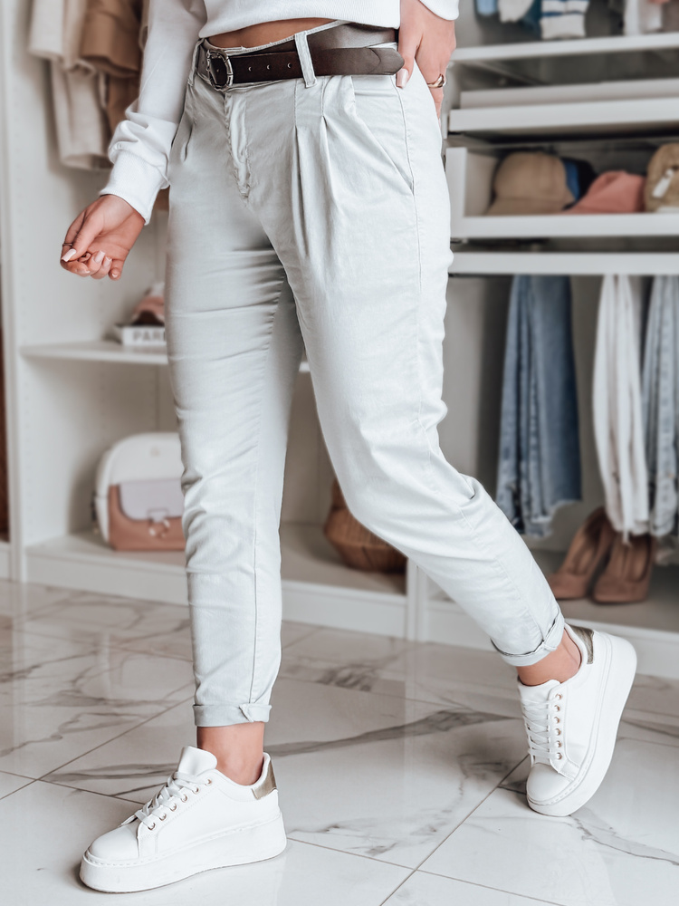 Dámské kalhoty s páskem MODELA Dstreet UY2563 Barva: Šedá - světle, Velikost: M