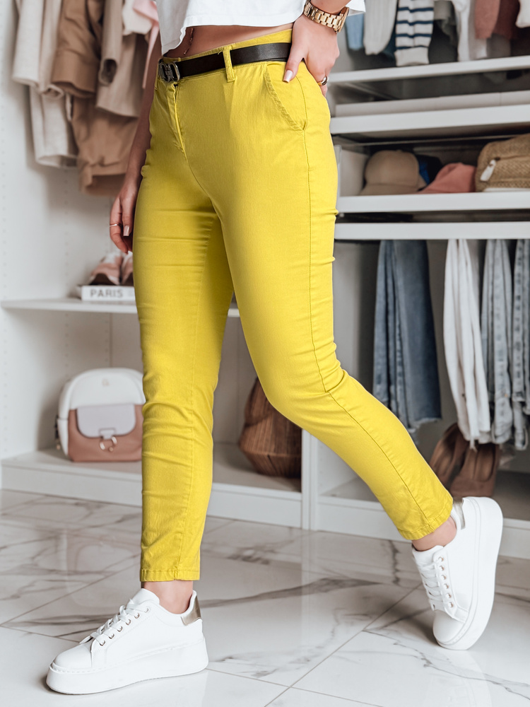 Dámské kalhoty s páskem slim fit LINESKA Dstreet UY2573 Barva: Žlutá, Velikost: L