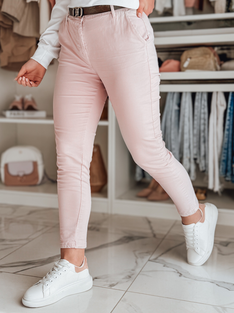 Dámské kalhoty s páskem slim fit LINESKA Dstreet UY2573 Barva: Růžová, Velikost: L