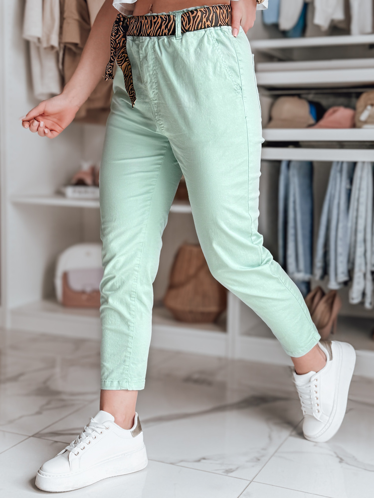 Dámské kalhoty s páskem MADELINA Dstreet UY2622 Barva: Zelená - světle, Velikost: M