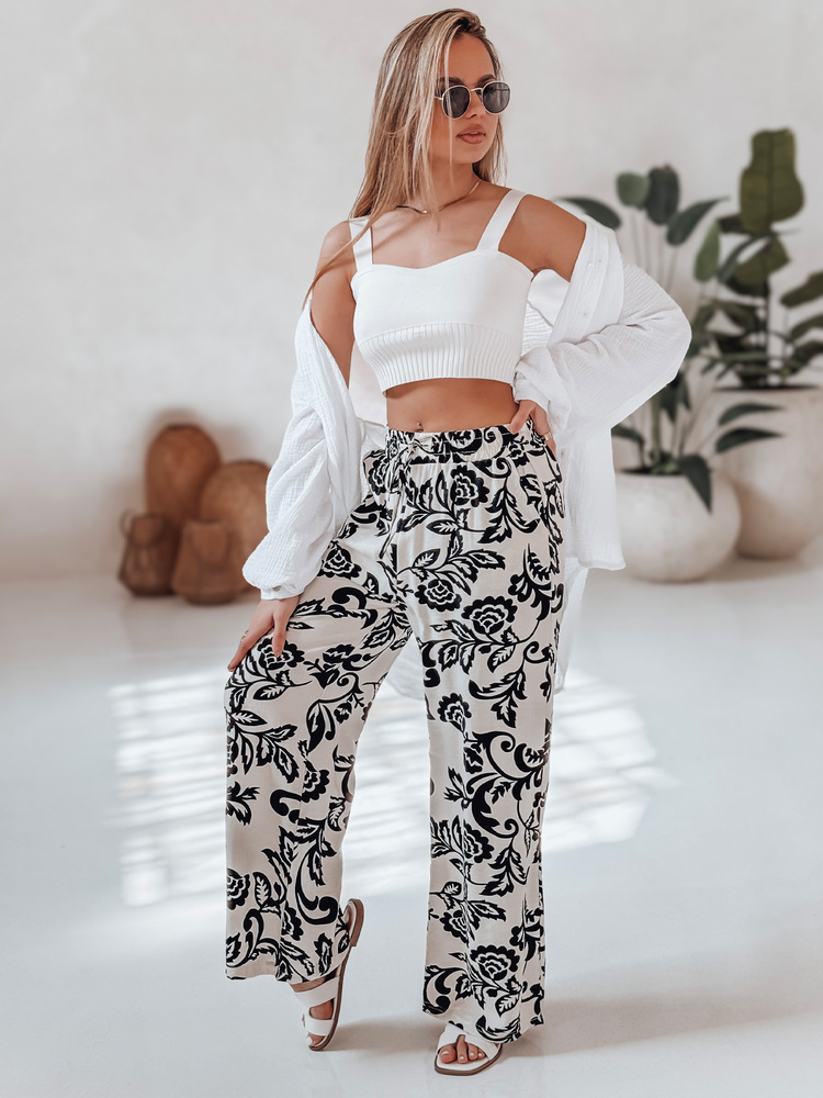 Dámské široké kalhoty wide leg s květy LOVEGARDEN Dstreet UY2656 Barva: Černá, Velikost: M
