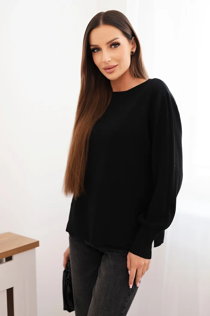 Kesi Dámský viskózový svetr s dlouhým rukávem a rozparkem po stranách Barva: Černá, Velikost: UNI