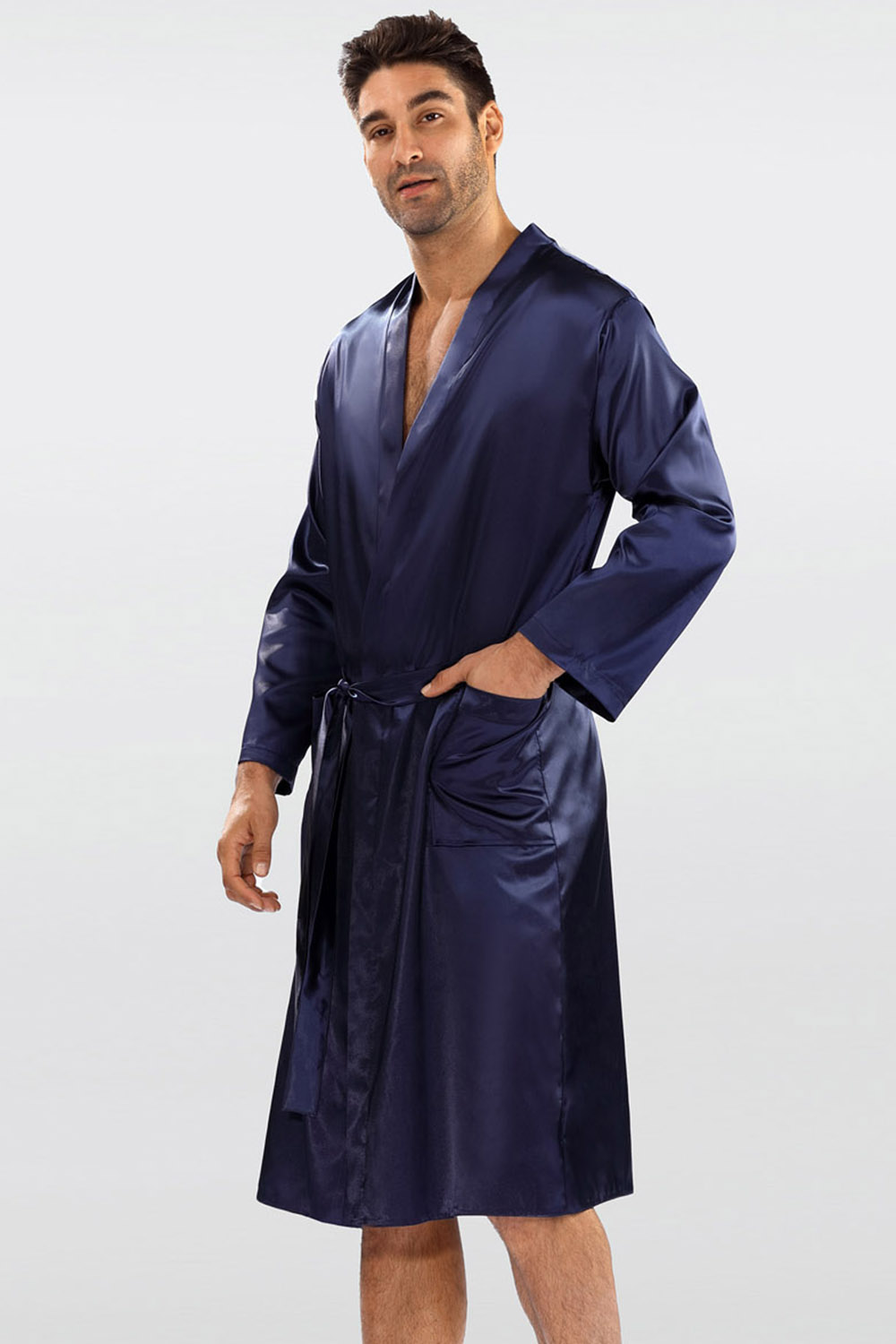 Pánský saténový župan Dkaren Christian Barva: Modrá - tmavě, Velikost: 2XL