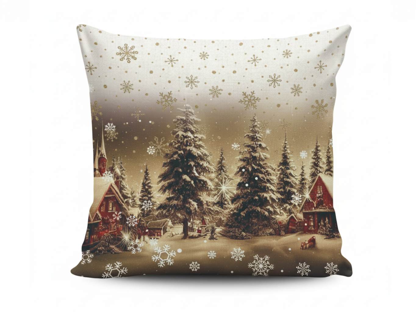 Forbyt Vánoční povlak Zasněžená krajina 40x40 cm Varianta: Vánoční povlak Zasněžená krajina CYH6019R 40x40 cm