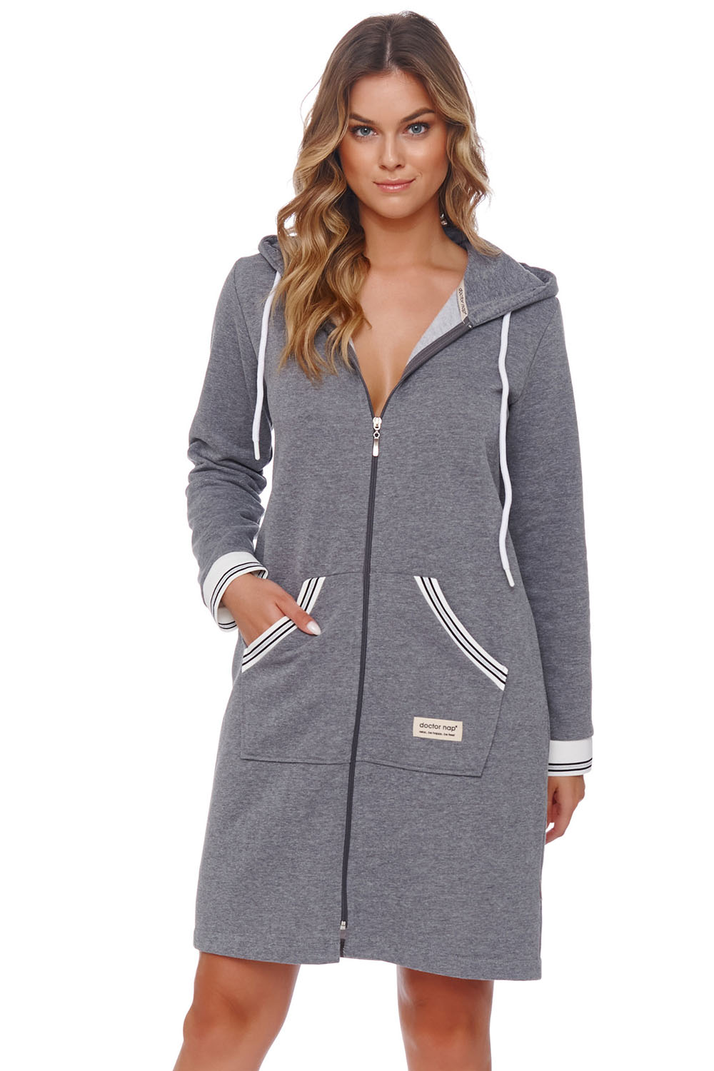 Dámský župan na zip Doctor Nap SMZ.4508 Barva: Šedá, Velikost: 2XL