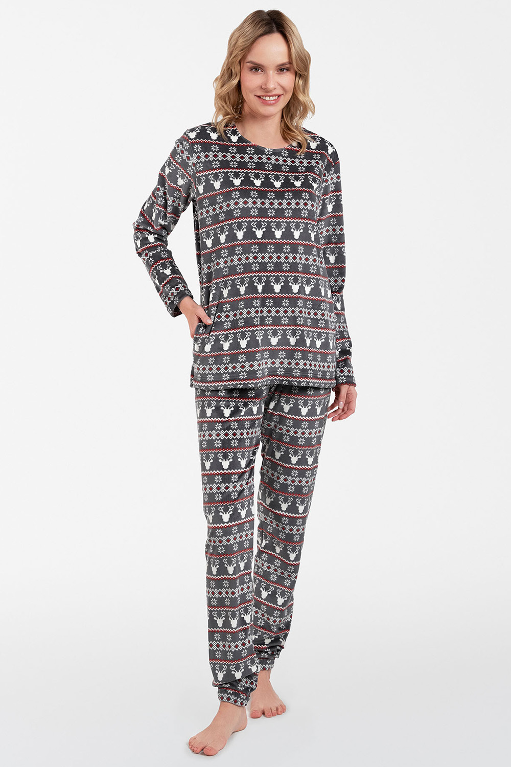 Zimní fleecové pyžamo Italian Fashion Islandia dl.r. dl.sp. Barva: Šedá, Velikost: L