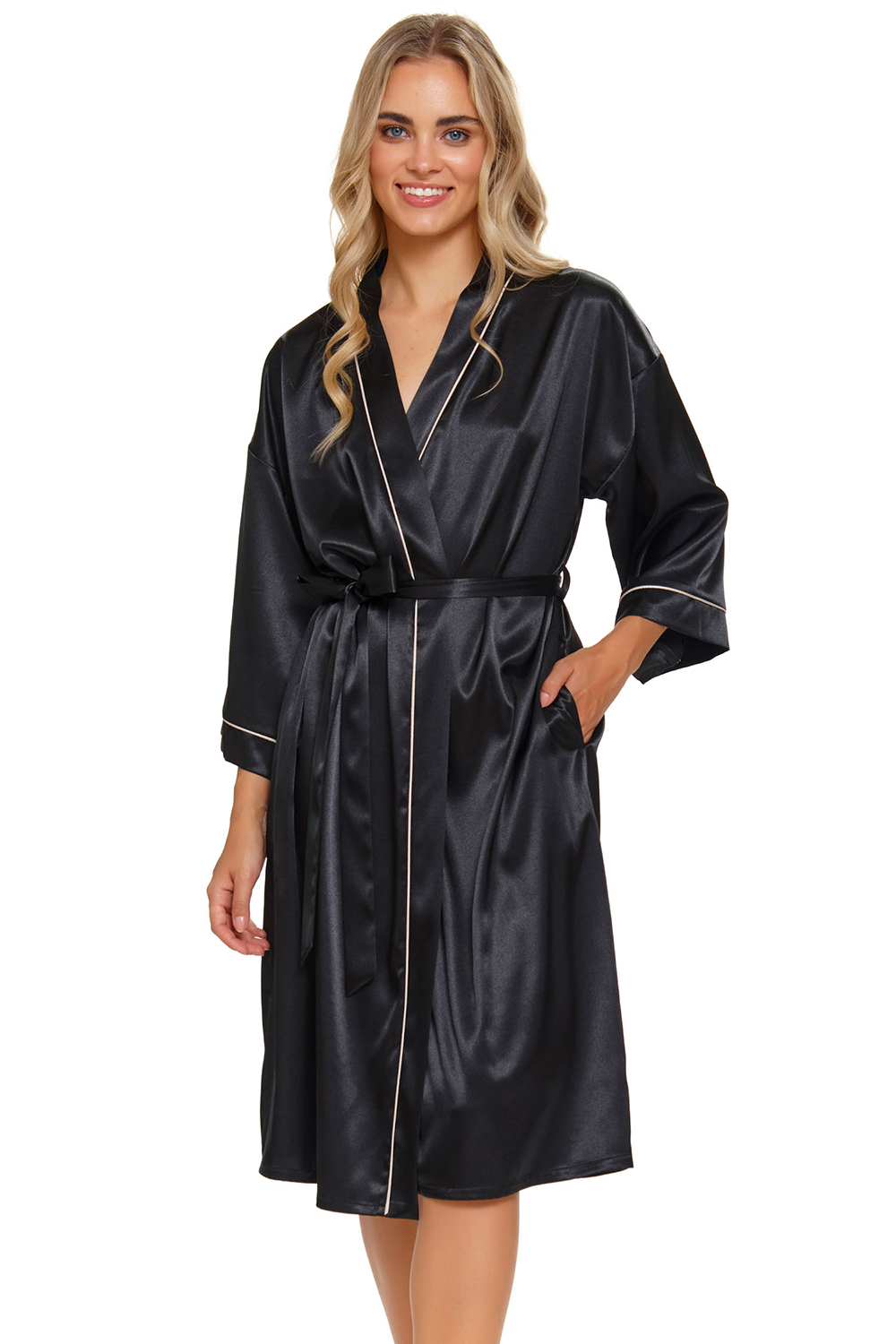Dámský saténový župan Doctor Nap SWW.5227 Barva: Černá, Velikost: M