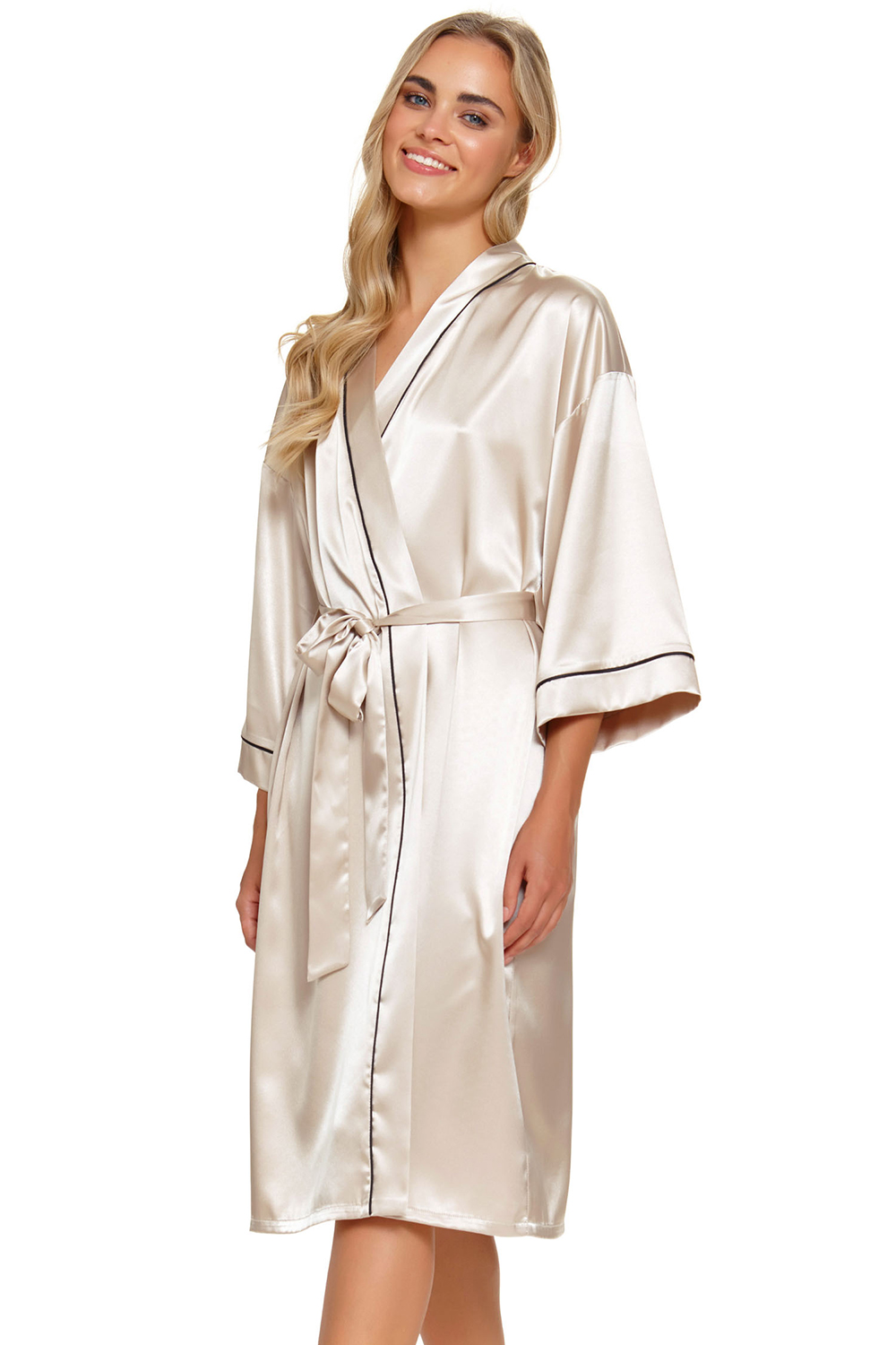 Dámský saténový župan Doctor Nap SWW.5227 Barva: Béžová, Velikost: S