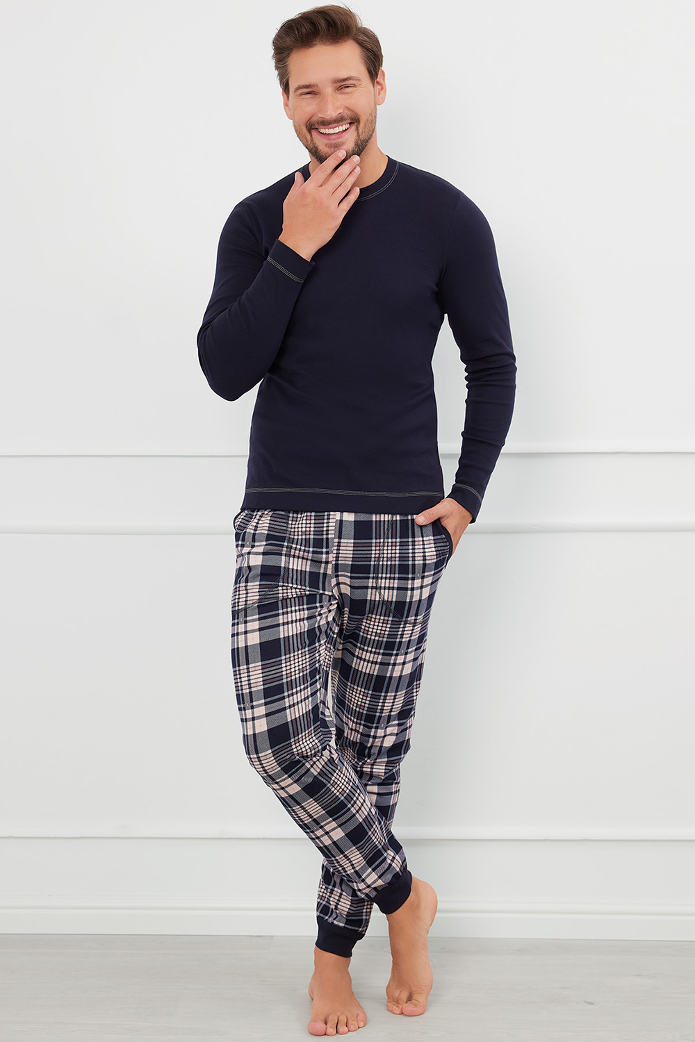 Pánské pyžamo Italian Fashion Brit dlouhý rukáv Barva: Modrá - tmavě, Velikost: 2XL