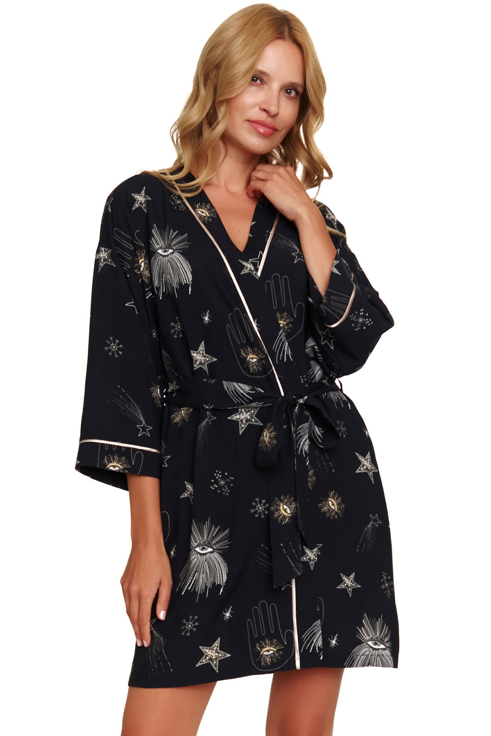 Dámský viskózový župan Doctor Nap SWW.7179 Barva: Modrá - tmavě, Velikost: 2XL