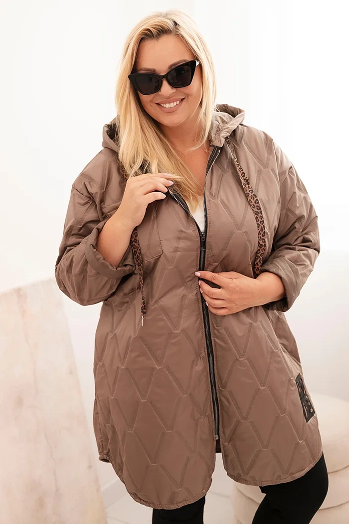 Kesi Dámská bunda Plus Size prošívaná s kapucí a nápisem HOPE Barva: Béžová - tmavě, Velikost: UNI
