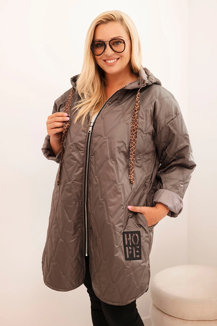 Dámská bunda Plus Size prošívaná s kapucí a nápisem HOPE cappuccino UNI