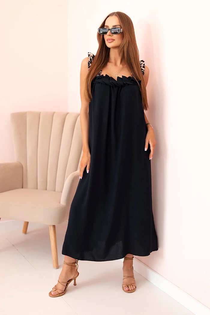 Kesi Dámské šaty s ramínky s leopardím potiskem Barva: Modrá - tmavě, Velikost: UNI