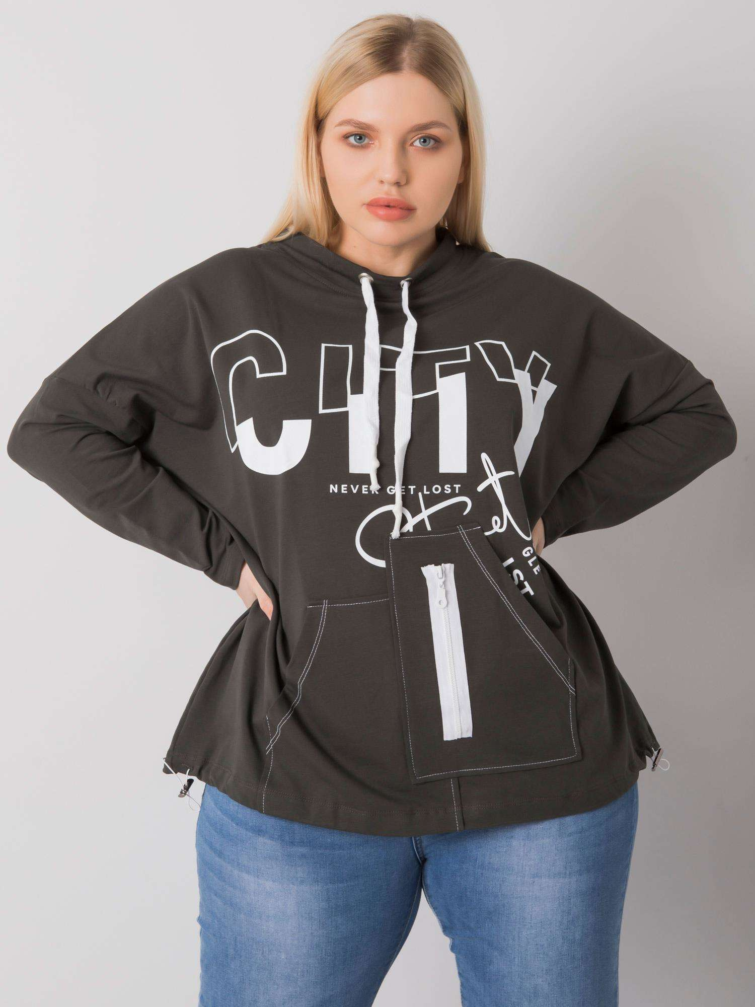 RELEVANCE Mikina Plus Size -RV-BL-7166.78P Barva: Zelená, Velikost: UNI