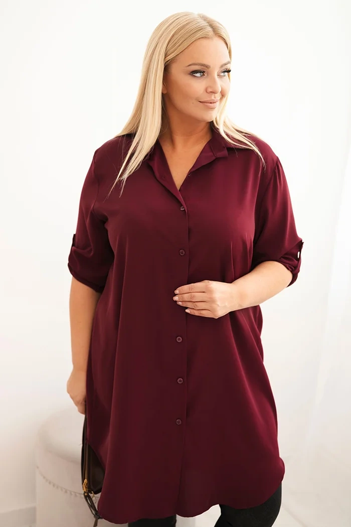 Kesi Dámské košilové šaty Plus Size s delším zadním dílem a ohrnovacími rukávy tmavě mátová Barva: Fialová, Velikost: UNI