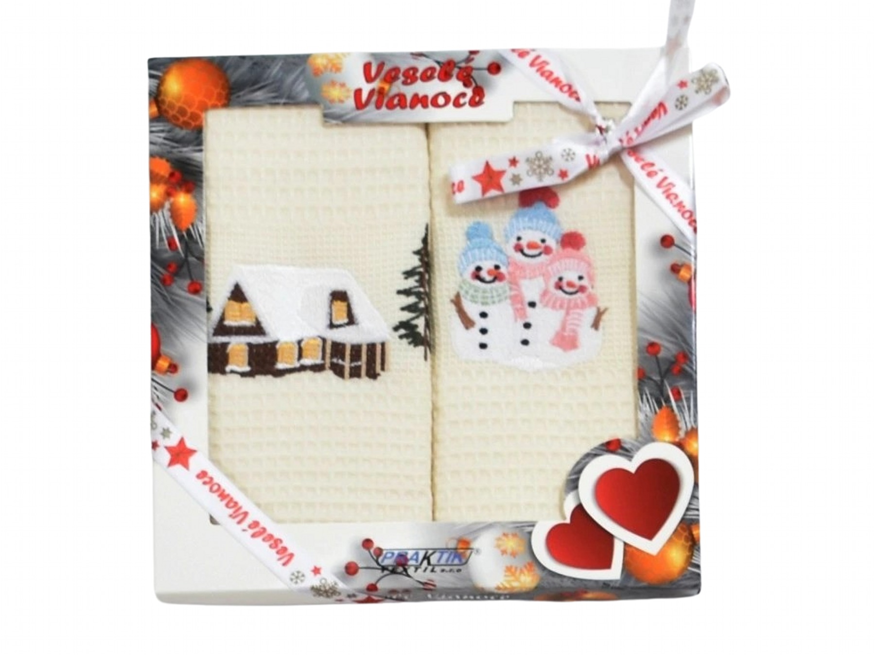 Praktik Vánoční dárková sada utěrek Sněhuláci a domeček Varianta: Vánoční dárková sada utěrek 50x70 Sněhuláci a domeček 2 ks