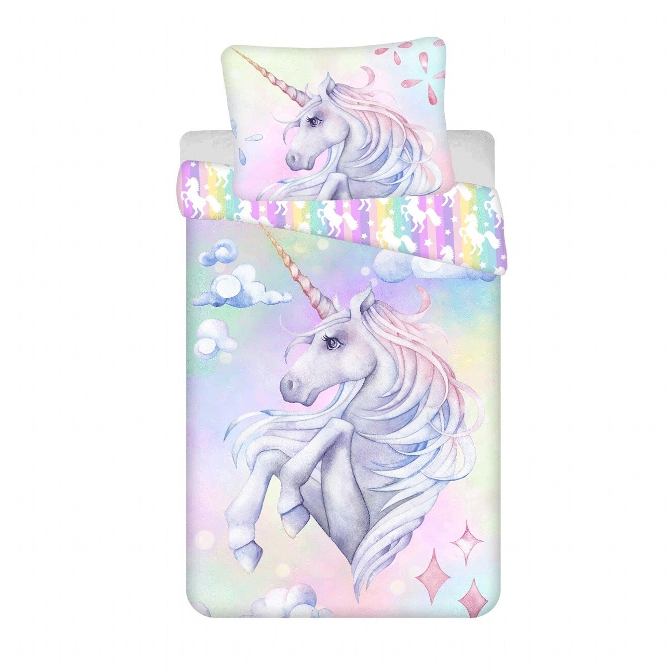 Jerry Fabrics Povlečení fototisk Unicorn Pastel Rainbow 140x200, 70x90 cm