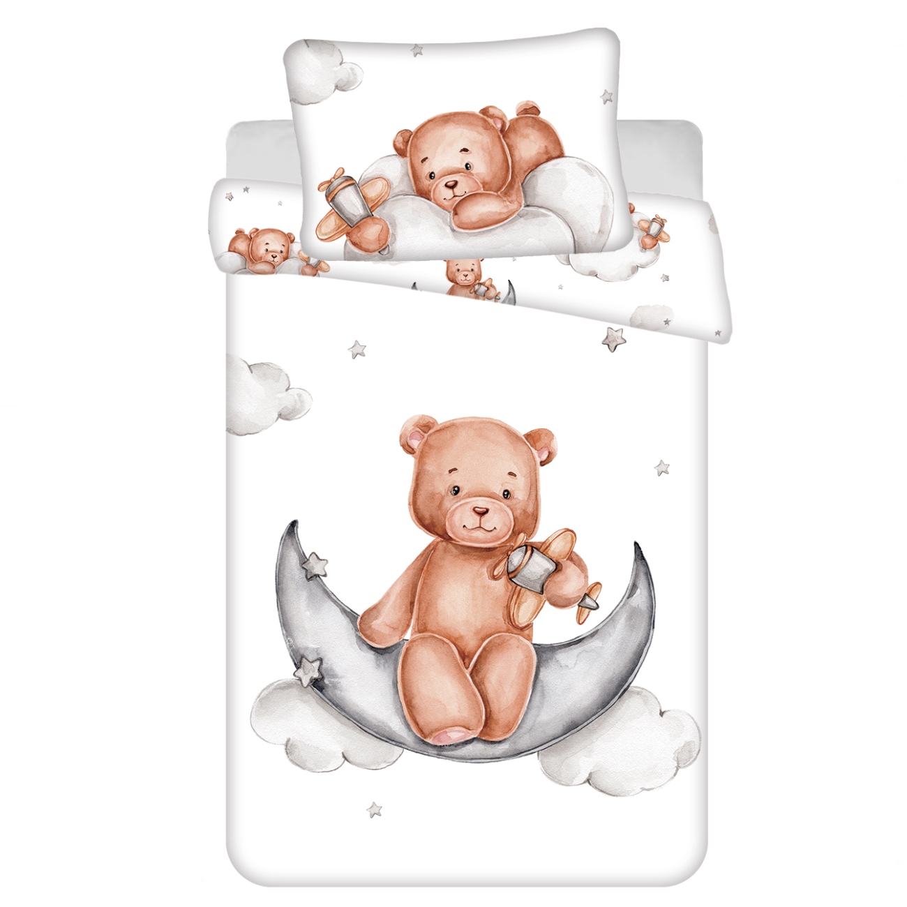 Levně Jerry Fabrics Povlečení do postýlky Medvídek plane baby 100x135, 40x60 cm