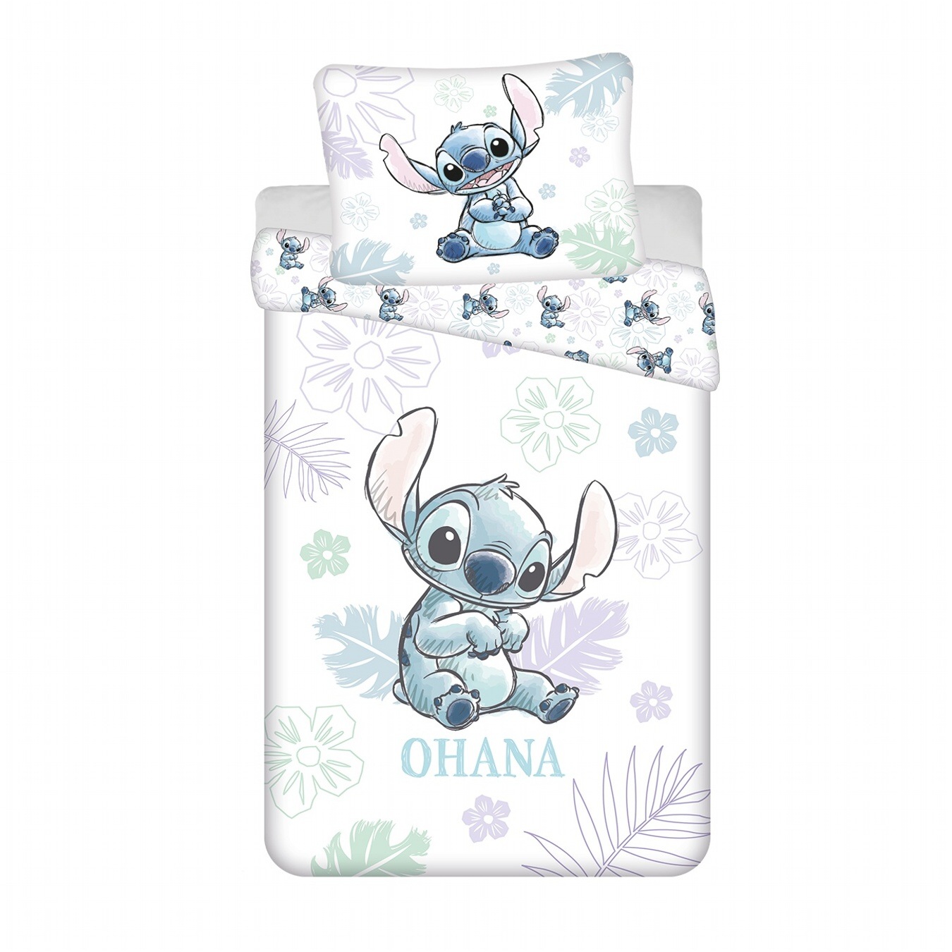 Levně Jerry Fabrics Povlečení Lilo a Stitch Ohana White 140x200, 70x90 cm
