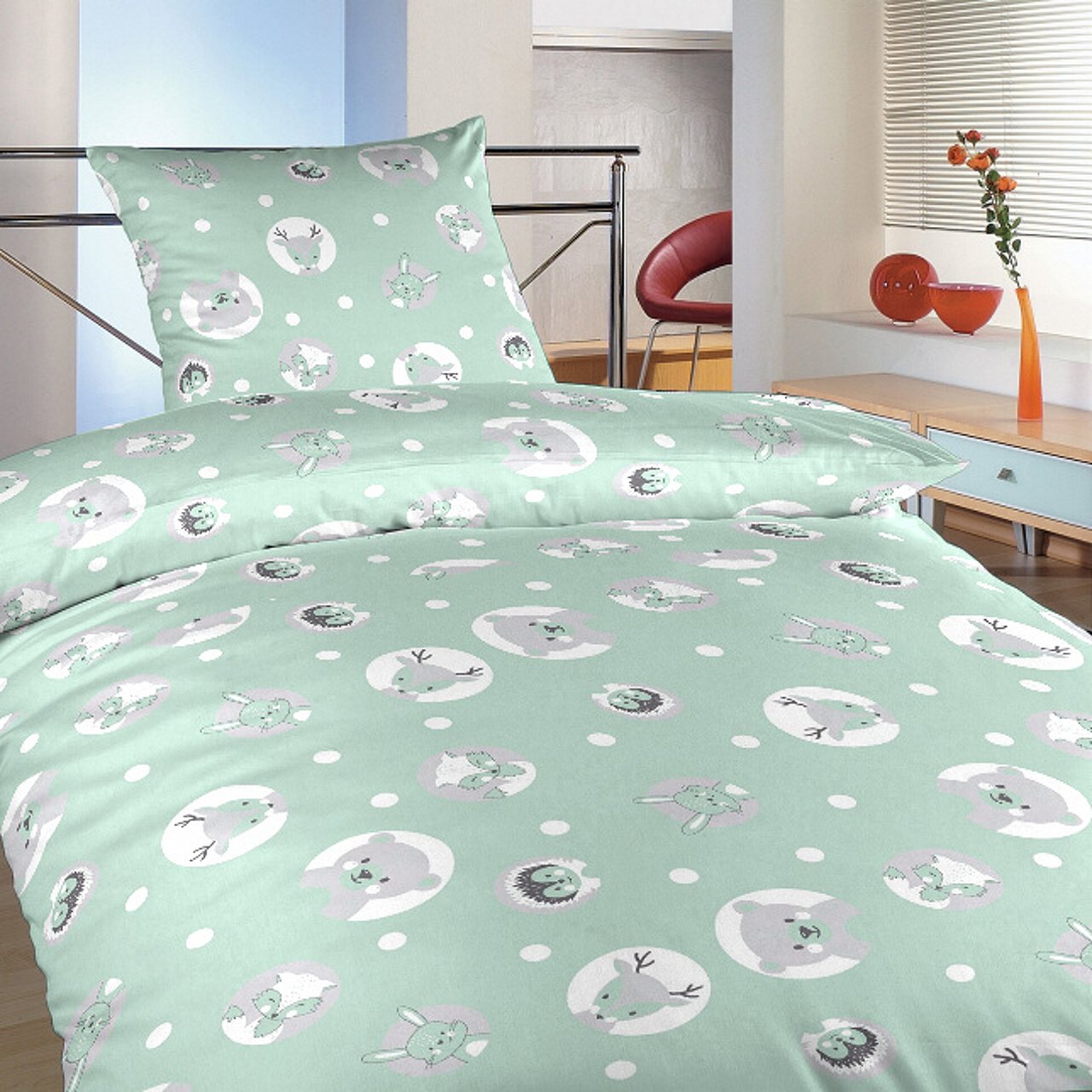 Dadka Povlečení bavlna Zvířátka mentolová Varianta: Povlečení bavlna Zvířátka mentolová 140x200, 70x90 cm