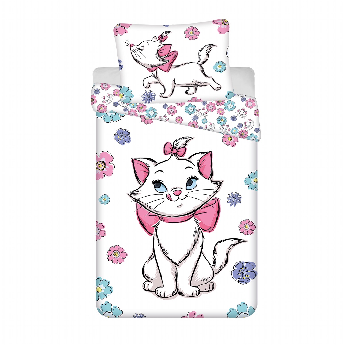 Levně Jerry Fabrics Povlečení Marie Cat Floral 140x200, 70x90 cm