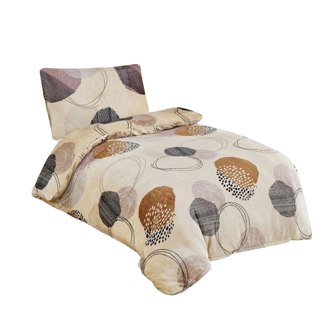 Jahu Povlečení mikroflanel Kruhy hnědé Varianta: Povlečení mikroflanel Kruhy hnědé 140x200, 70x90 cm