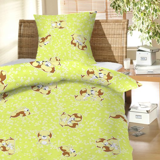 Levně Hybler textil Povlečení bavlna do postýlky Štěně zelené 90x130, 45x60 cm